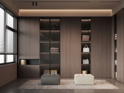 现代意式衣帽间 L型衣柜 换鞋凳3d模型 