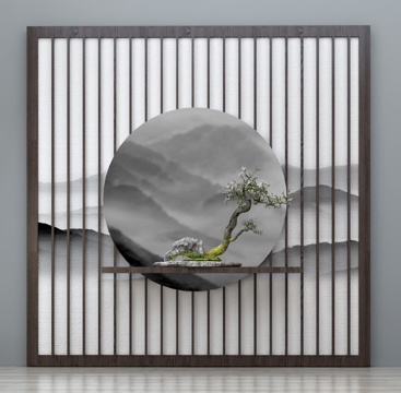  中式玄关柜 中式背景墙 墙饰 中式墙饰 端景台 中式端景3d模型 