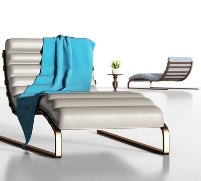  现代金属皮革躺椅角几组合3d模型 