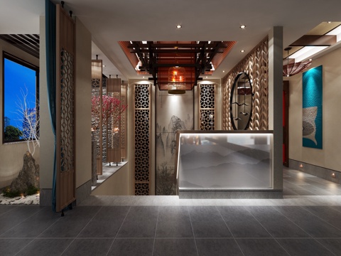  新中式餐厅 楼梯 餐厅 楼梯3d模型 