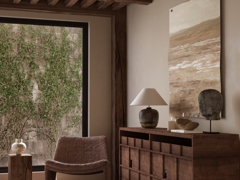  中古风边柜 单人沙发 休闲椅3d模型 