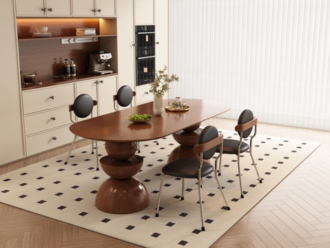  中古风餐厅 餐桌椅3d模型 