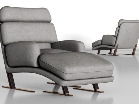  现代灰色布艺躺椅组合3d模型 