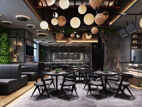  餐厅 餐桌 管道 沙发3d模型 