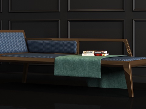  新中式金属布艺贵妃躺 椅搭巾组合3d模型 