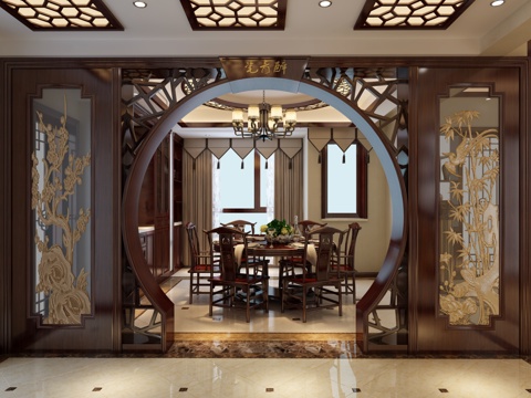  新中式隔断装饰架3d模型 