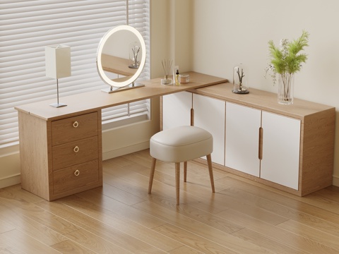  现代侘寂梳妆台 化妆桌su模型 