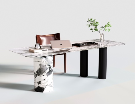  意式现代书桌椅 大理石书桌3d模型 