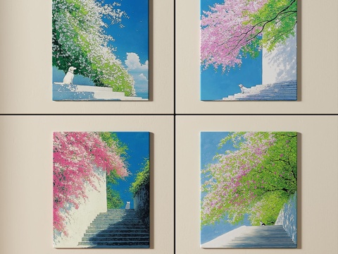  日式，小清新，组合画3d模型 