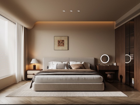  中古风卧室 衣柜 双人床3d模型 