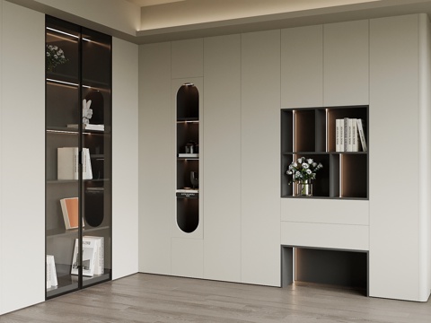  现代书柜 L型书柜3d模型 