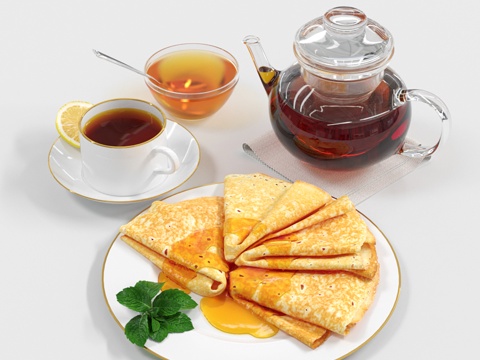  蜂蜜煎饼红茶3d模型 