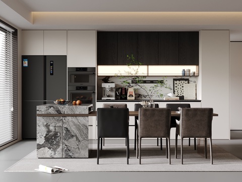  现代餐厅 酒柜 餐桌椅 岛台3d模型 