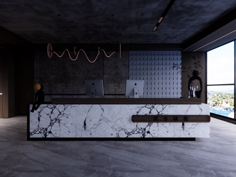  工位 展厅 酒店前台 公司前台su模型 