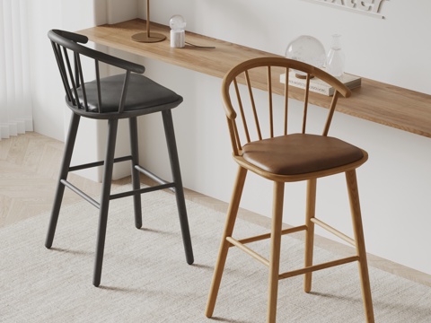 Baxter现代吧椅 休闲椅 实木椅子su模型