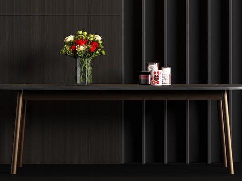  现代金属实木餐桌饰品组合3d模型 