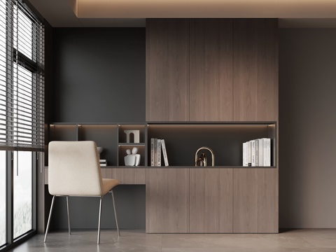 现代意式书柜 书桌椅su模型