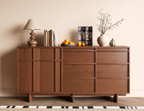  中古风餐边柜 侘寂玄关柜 储物柜 收纳柜 斗柜su模型 