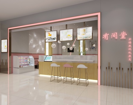  现代餐厅 商场 吊灯 吧椅 吧台灯箱硅藻泥桌椅组合3d模型 