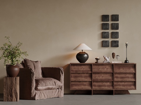  中古风边柜 单人沙发 休闲椅3d模型 