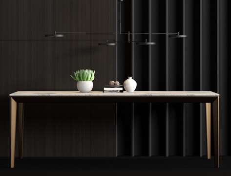  现代金属大理石餐桌吊灯饰品组合3d模型 