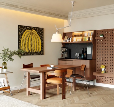  现代中古家居餐厅 开放式餐厅 餐桌椅组合 吊灯 餐边柜 挂画3d模型 