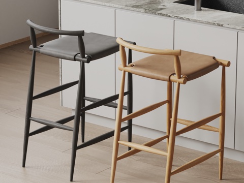 Baxter现代吧椅 皮革椅子 休闲椅su模型