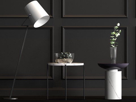  现代大理石 角几 边几 落地灯饰品组合3d模型 