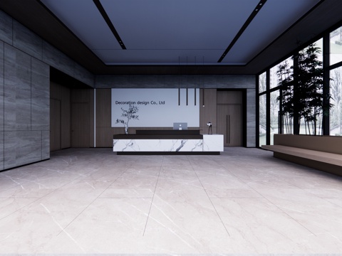  大厅 办公 接待su模型 