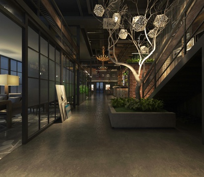  现代餐厅 餐桌 管道3d模型 