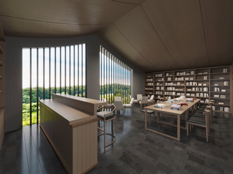 新中式 阅览室 图书馆 书架3D模型3d模型 