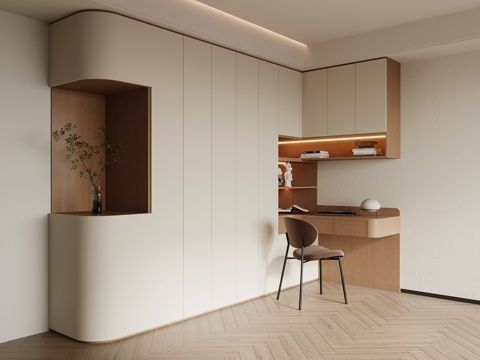  现代简约书柜 书桌一体柜3d模型 