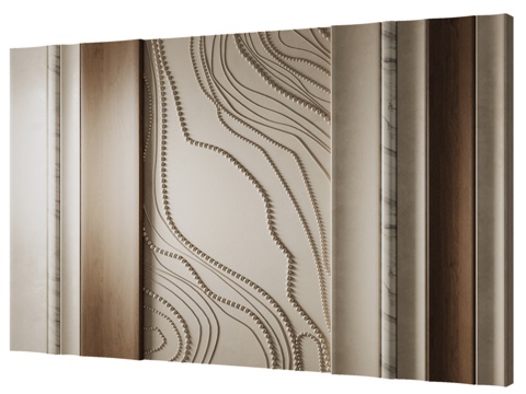  浮雕木质装饰墙板3d模型 