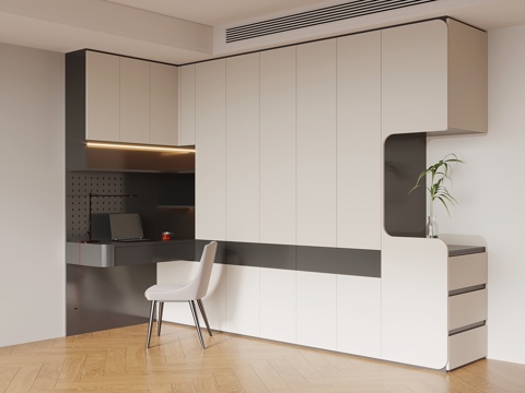  现代简约衣柜 书桌椅一体柜3d模型 