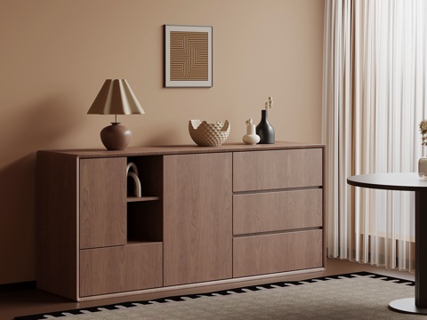  现代中古风玄关柜 边柜3d模型 