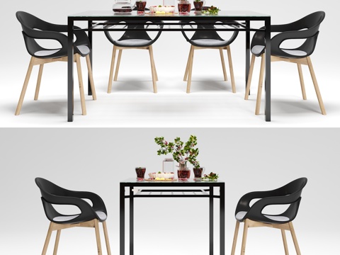 工业风餐桌椅子 食物摆件组合3d模型 