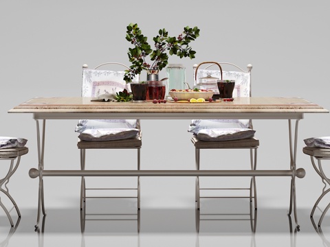  古典欧式餐桌椅子食物摆件组合3d模型 