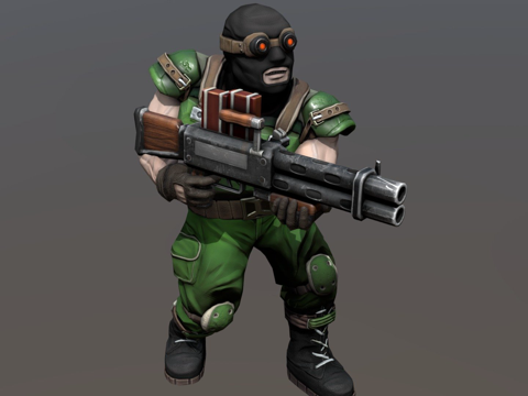  卡通人类恐怖分子士兵持机枪3d模型 