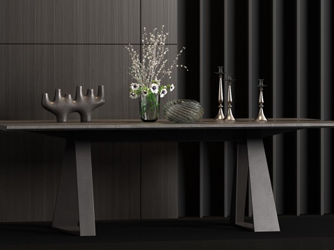  现代金属实木餐桌饰品组合3d模型 