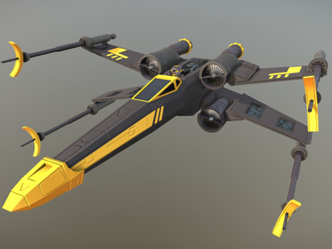  黑黄配色X翼战机3d模型 