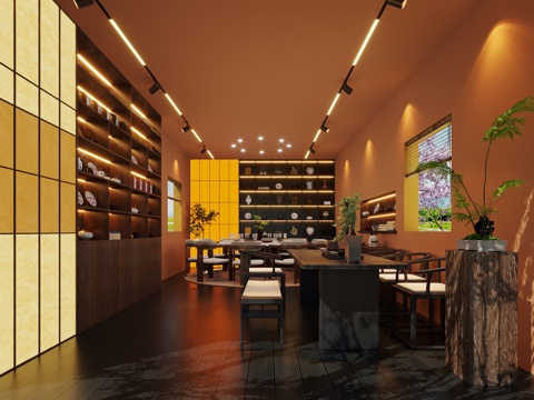  新中式包厢新中式茶室3d模型 