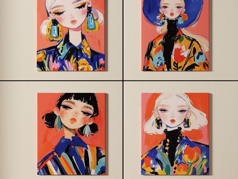  现代，插画，艺术，抽象，挂画3d模型 