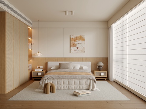  原木风卧室3d模型 