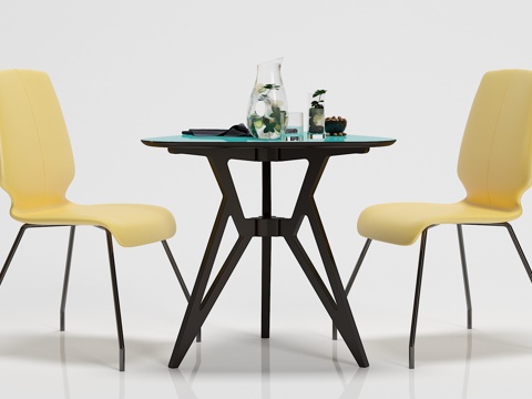  现代简约 休闲餐桌 椅子 食物摆件组合3d模型 