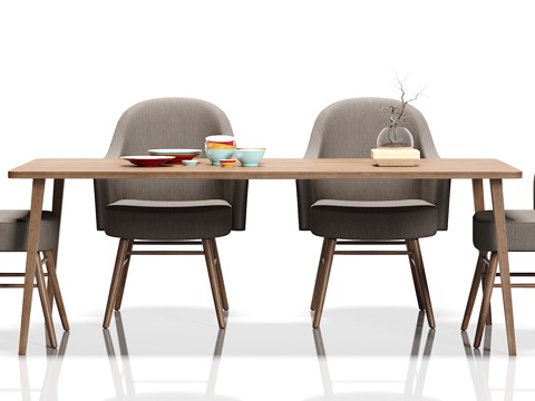  现代简约餐桌椅子摆件组合3d模型 