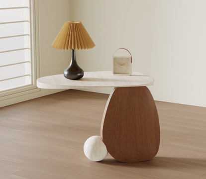 侘寂中古边几 床头柜 大理石边几su模型