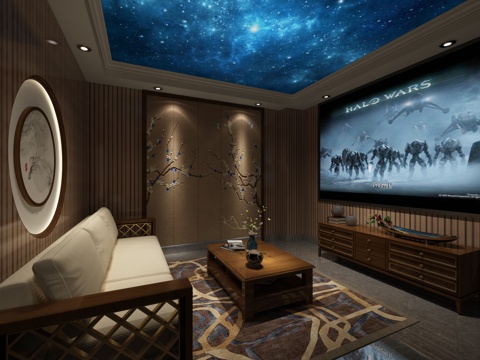  新中式影音室3d模型 