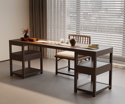 新中式茶桌椅su模型