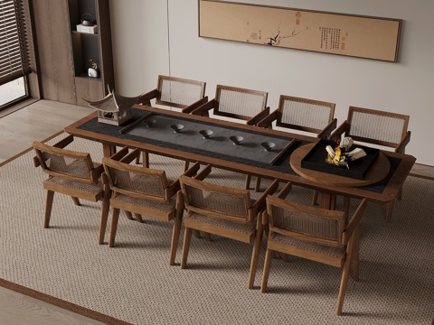  新中式茶桌椅3d模型 