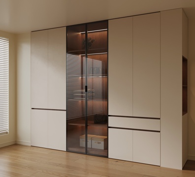  现代中古风衣柜 通顶衣柜3d模型 